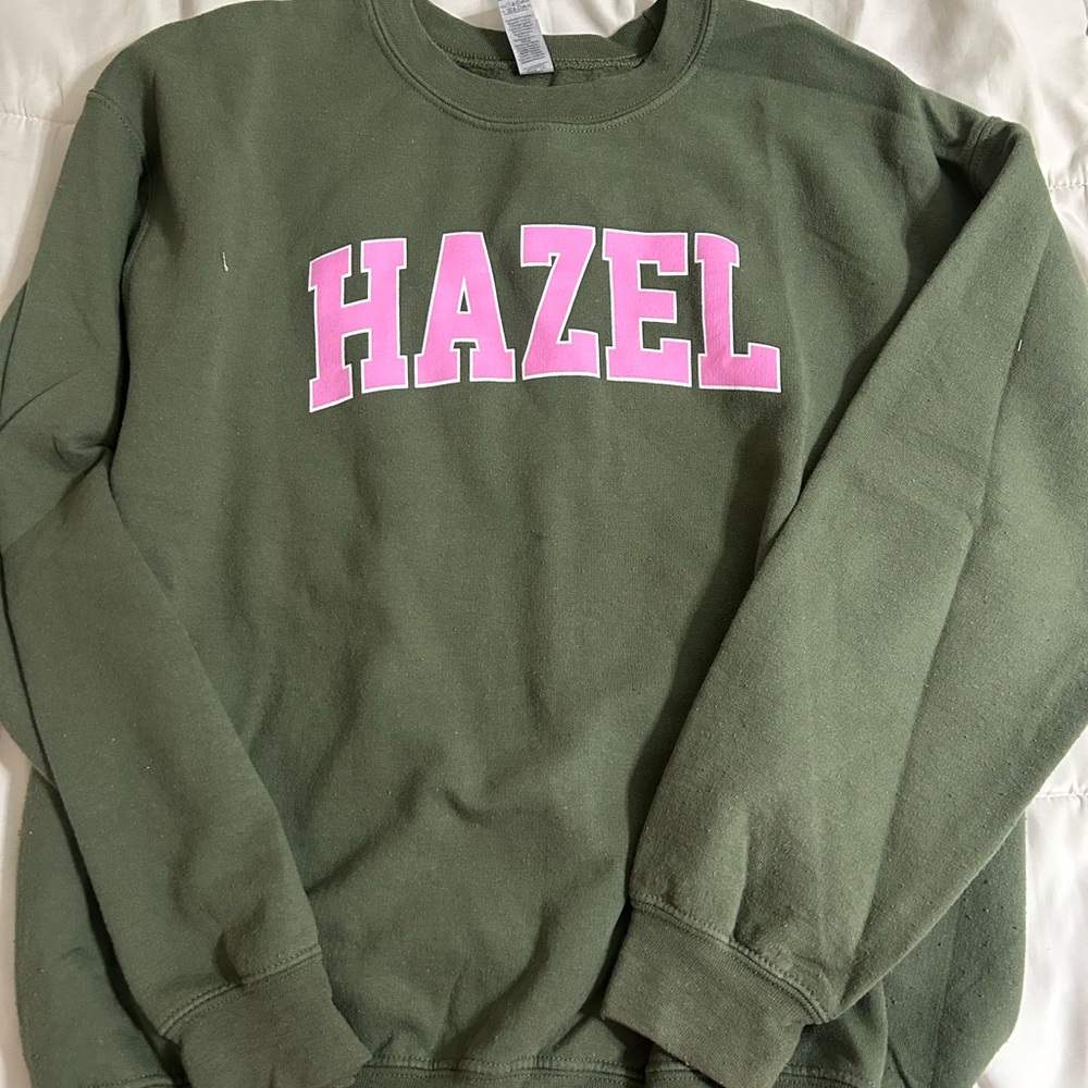 Hazel boutique Olive Sweatshirt with Pink Logo